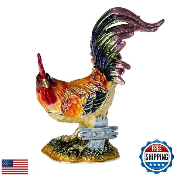 Chicken Trinket Box with Golden Crystal Enamel Design, Elegant - Picture 1 of 5
